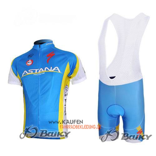 Astana Kurzarmtrikot 2011 Und Kurze Trägerhose Azurblau Und Gelb