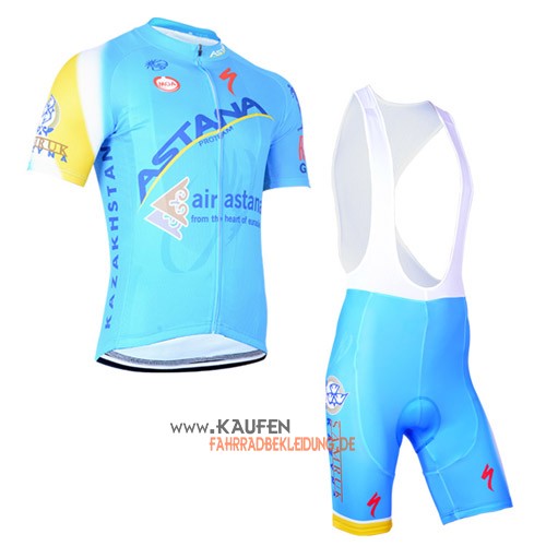 Astana Kurzarmtrikot 2014 Und Kurze Trägerhose Blau Und Gelb