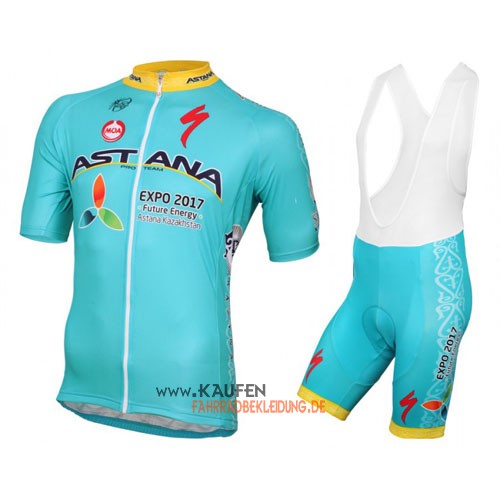 Astana Kurzarmtrikot 2016 Und Kurze Trägerhose Azurblau Und Gelb