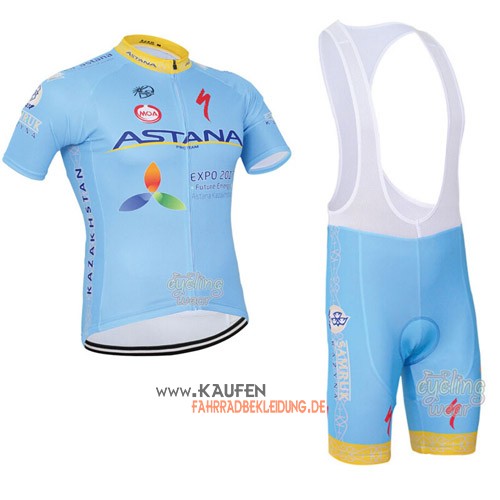 Astana Kurzarmtrikot 2016 Und Kurze Trägerhose Blau Und Gelb