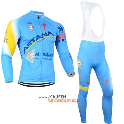 Astana Langarmtrikot 2014 Und Lange Trägerhose Blau Und Gelb