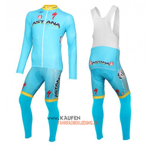 Astana Langarmtrikot 2016 Und Lange Trägerhose Blau Und Gelb