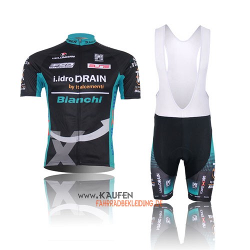 Bianchi Kurzarmtrikot 2012 Und Kurze Trägerhose Shwarz Und Azurb