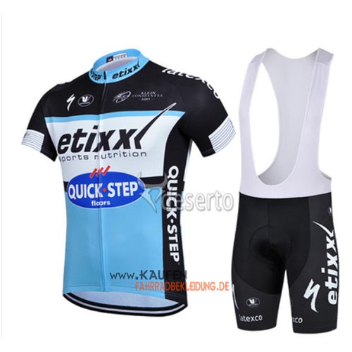 Etixx Quickstep Kurzarmtrikot 2015 Und Kurze Trägerhose Azurblau Und Shwarz