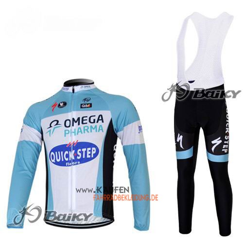 Etixx Quickstep Langarmtrikot 2012 Und Lange Trägerhose Azurblau Und Weiß