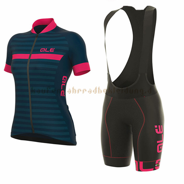 Frau ALE Excel Riviera Kurzarmtrikot 2017 Und Kurze Tragerhose blau Und Rosa