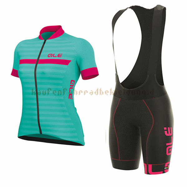 Frau ALE Excel Riviera Kurzarmtrikot 2017 Und Kurze Tragerhose blauclair Und Rosa