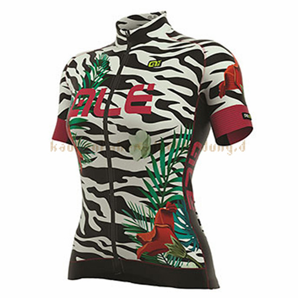 Frau ALE Flowers Kurzarmtrikot 2017 Und Kurze Tragerhose wei Und shwarz