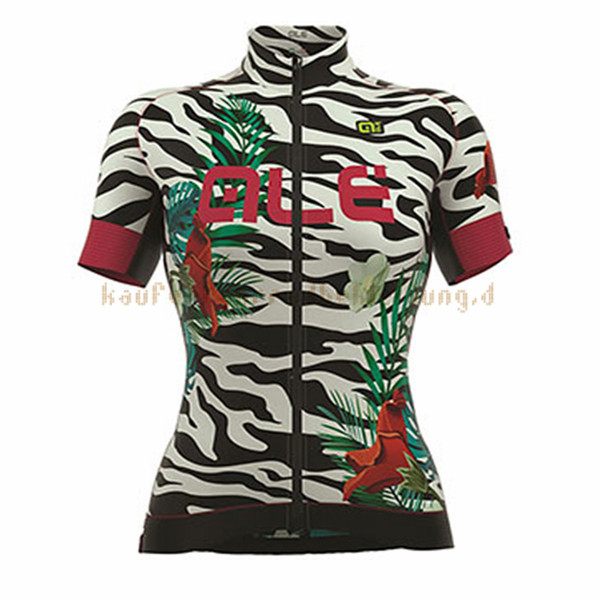 Frau ALE Flowers Kurzarmtrikot 2017 Und Kurze Tragerhose wei Und shwarz