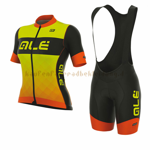 Frau ALE R-EV1 Master Kurzarmtrikot 2017 Und Kurze Tragerhose gelb Und orange