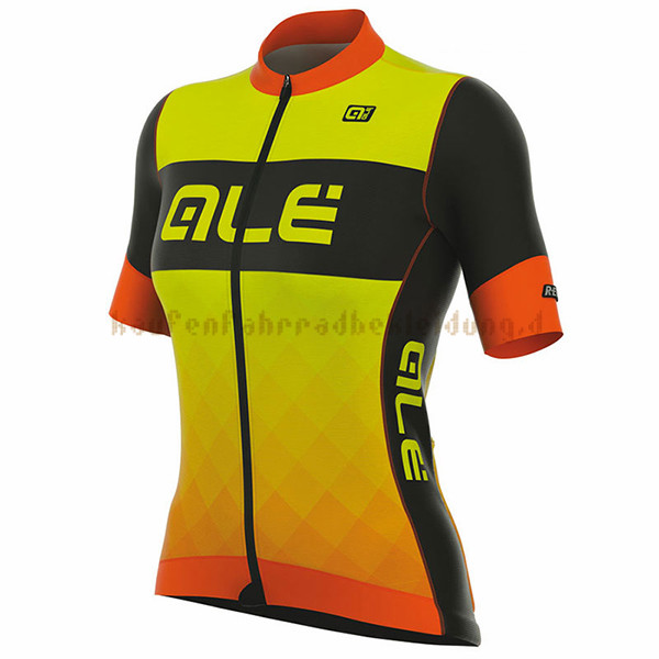 Frau ALE R-EV1 Master Kurzarmtrikot 2017 Und Kurze Tragerhose gelb Und orange
