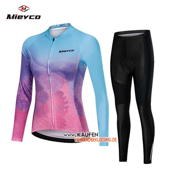 Frau Mieyco Langarmtrikot 2019 und Lange Tragerhose Blau Rosa