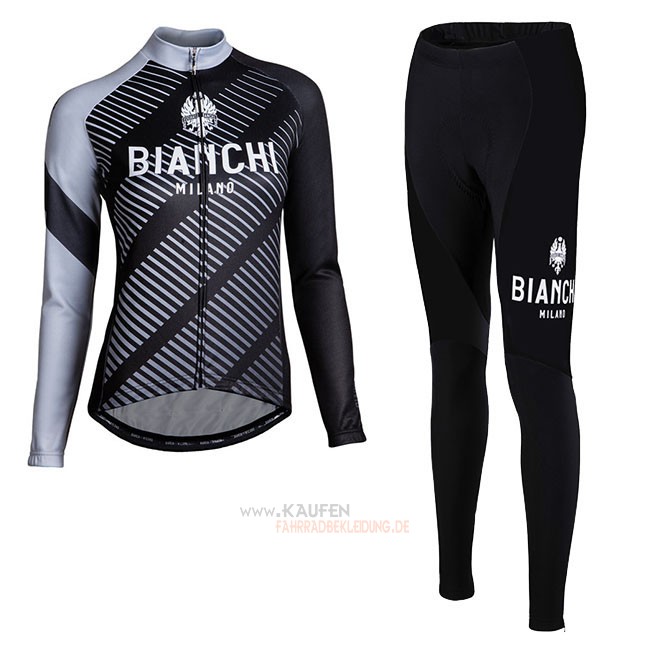 Frau Bianchi Milano Catria Langarmtrikot 2018 und Lange Tragerhose Shwarz Grau