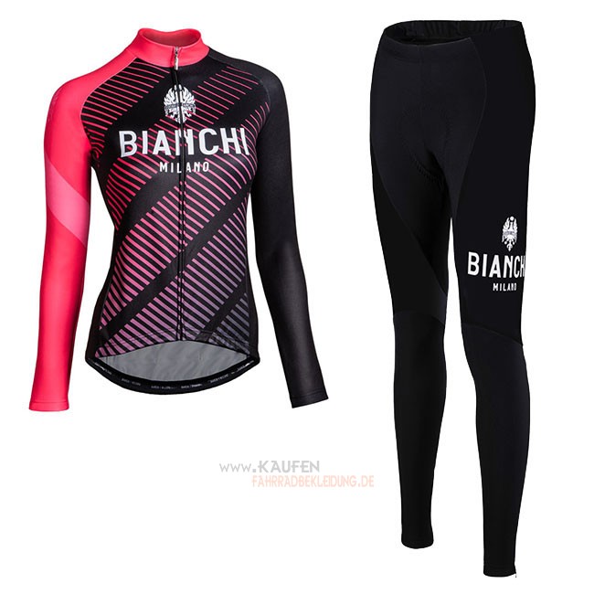 Frau Bianchi Milano Catria Langarmtrikot 2018 und Lange Tragerhose Shwarz Rosa