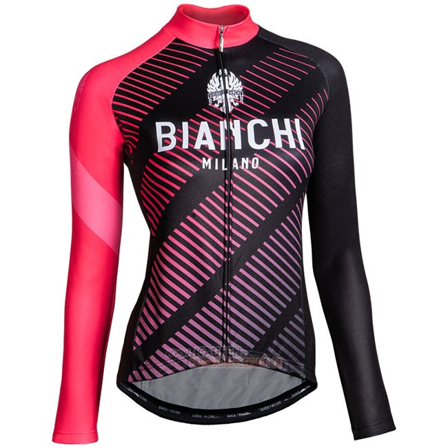 Frau Bianchi Milano Catria Langarmtrikot 2018 und Lange Tragerhose Shwarz Rosa