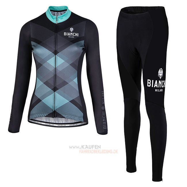 Frau Bianchi Milano Cornedo Langarmtrikot 2018 und Lange Tragerhose Shwarz Blau