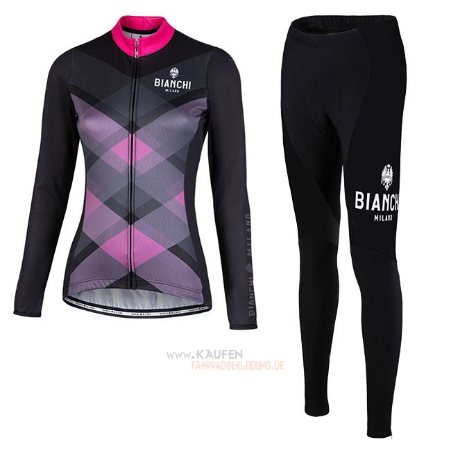 Frau Bianchi Milano Cornedo Langarmtrikot 2018 und Lange Tragerhose Shwarz Rosa