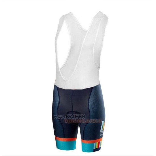 Frau Castelli Maratona Dles Dolomites-Enel Kurzarmtrikot 2018 und Kurze Tragerhose Blau Orange