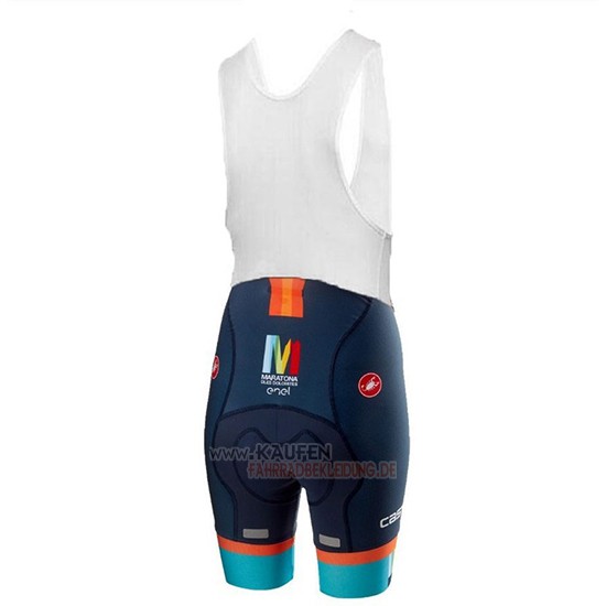 Frau Castelli Maratona Dles Dolomites-Enel Kurzarmtrikot 2018 und Kurze Tragerhose Blau Orange