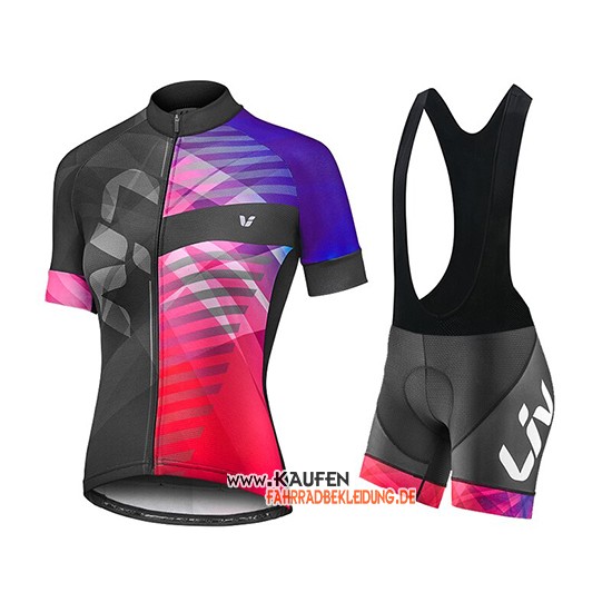 Frau Liv Kurzarmtrikot 2019 und Kurze Tragerhose Volett Rot Shwarz
