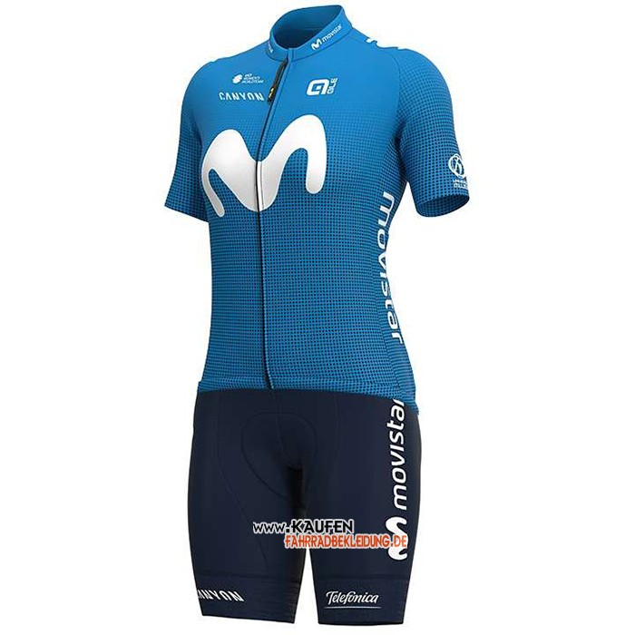 Frau Movistar Kurzarmtrikot 2020 und Kurze Tragerhose Wei Blau