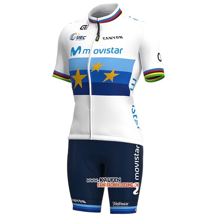 2021 Frau Movistar Kurzarmtrikot und Kurze Tragerhose Campione Europa