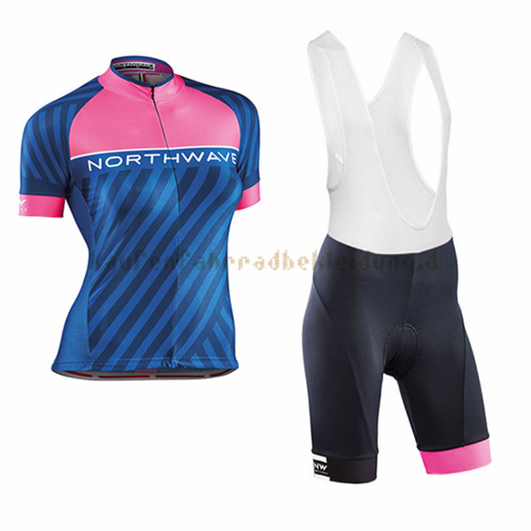 Frau Northwave Kurzarmtrikot 2017 Und Kurze Tragerhose blau Und Rosa