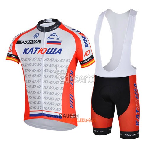 Katusha Kurzarmtrikot 2014 Und Kurze Trägerhose Weiß Und Rot