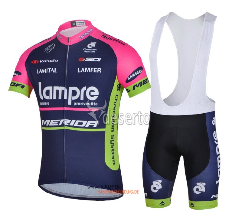 Lampre Kurzarmtrikot 2014 Und Kurze Trägerhose Blau Und Rot