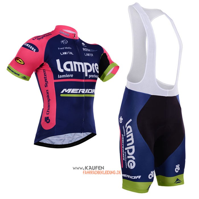 Lampre Kurzarmtrikot 2015 Und Kurze Trägerhose Blau Und Pink