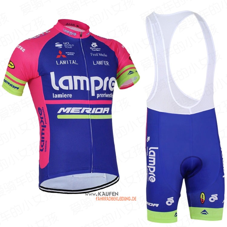 Lampre Kurzarmtrikot 2016 Und Kurze Trägerhose Blau Und Pink