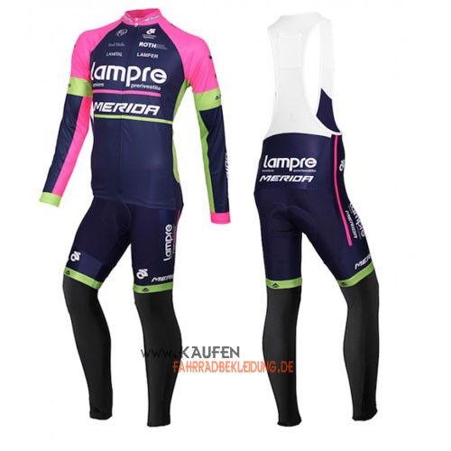 Lampre Langarmtrikot 2016 Und Lange Trägerhose Blau Und Pink