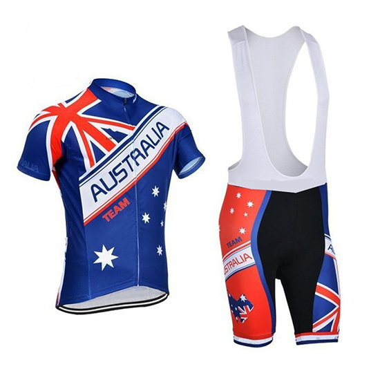 Australia Kurzarmtrikot 2018 und Kurze Tragerhose Blau Und rot