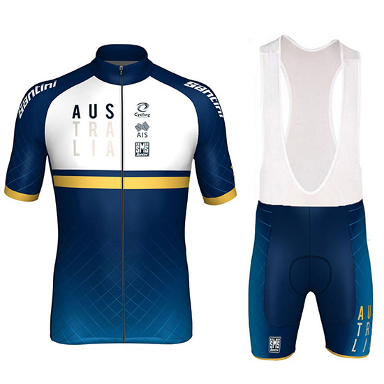 Australia Kurzarmtrikot 2018 und Kurze Tragerhose Wei Und blau