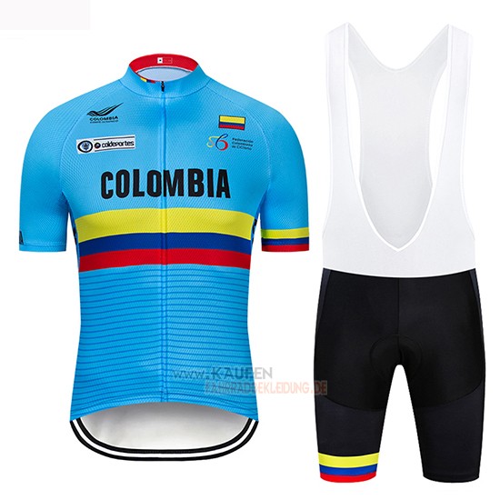 Colombia Kurzarmtrikot 2019 und Kurze Tragerhose Blau