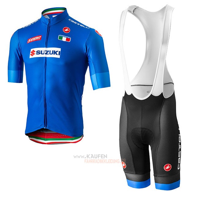 Italien Kurzarmtrikot 2018 und Kurze Tragerhose Blau(1)