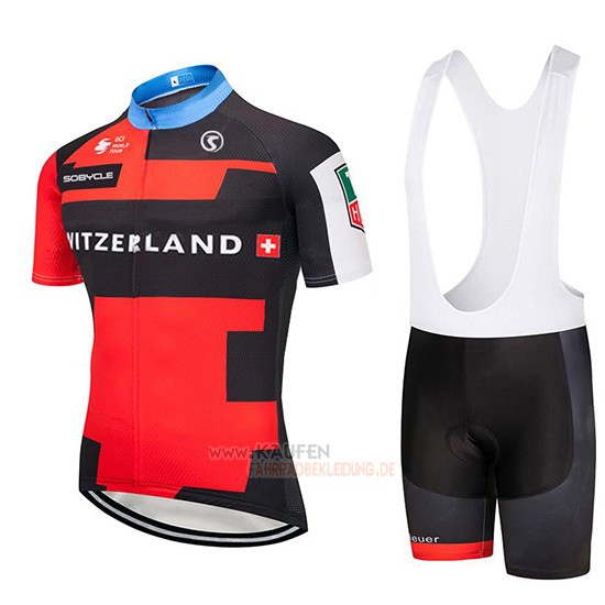 Schweiz Kurzarmtrikot 2019 und Kurze Tragerhose Rot Shwarz