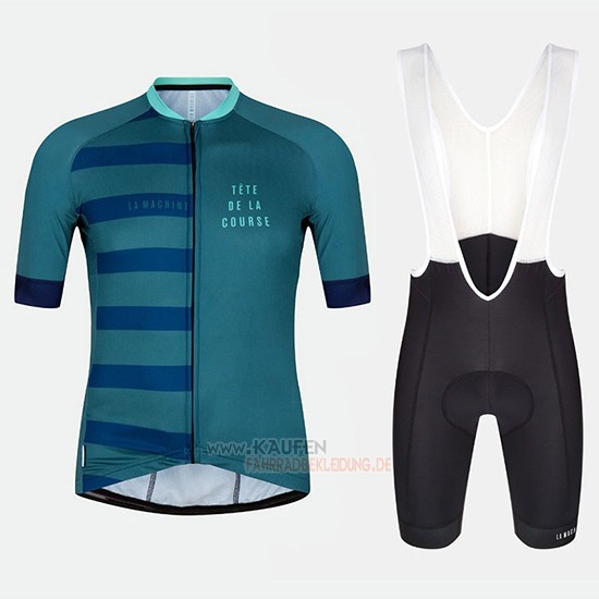 Tete De La Course Kurzarmtrikot 2018 und Kurze Tragerhose Grun Blau