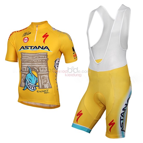 Astana Kurzarmtrikot 2014 Und Kurze Tragerhose gelb