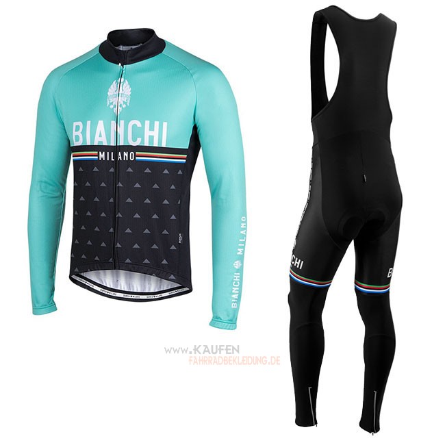 Bianchi Milano Nalles Langarmtrikot 2018 und Lange Tragerhose Hellblau Shwarz