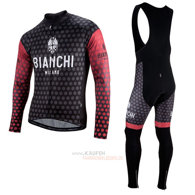 Bianchi Milano Petroso Langarmtrikot 2018 und Lange Tragerhose Shwarz Rot