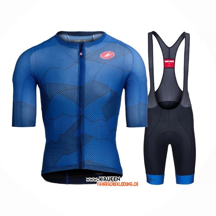 2021 Castelli Kurzarmtrikot und Kurze Tragerhose Blau