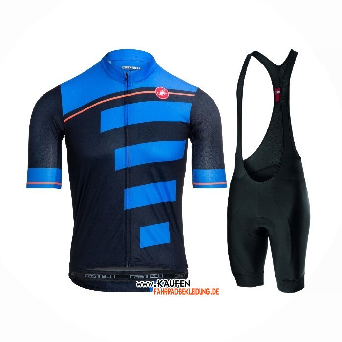 2021 Castelli Kurzarmtrikot und Kurze Tragerhose Blau Shwarz