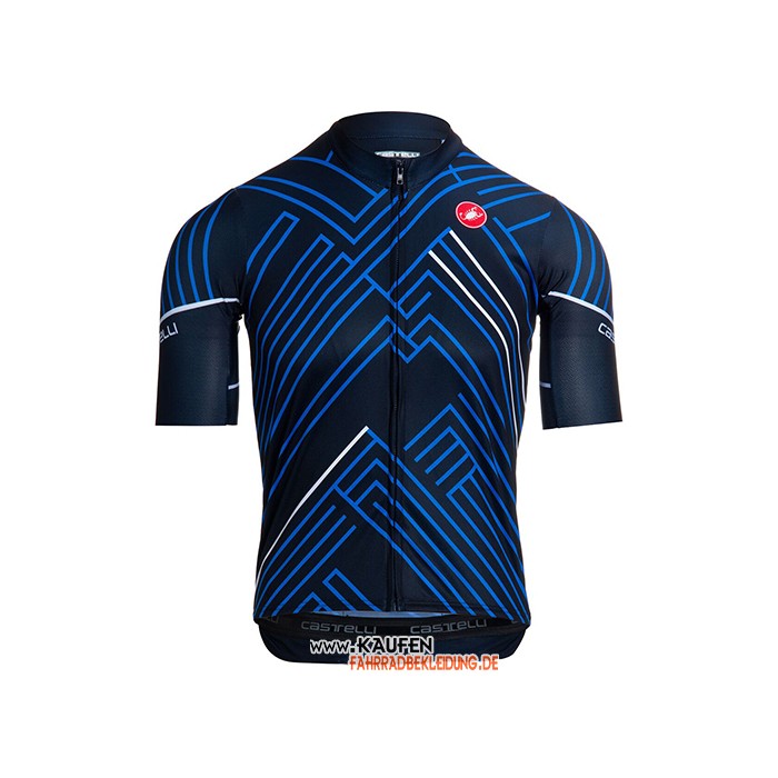 2021 Castelli Kurzarmtrikot und Kurze Tragerhose Blau Shwarz Wei