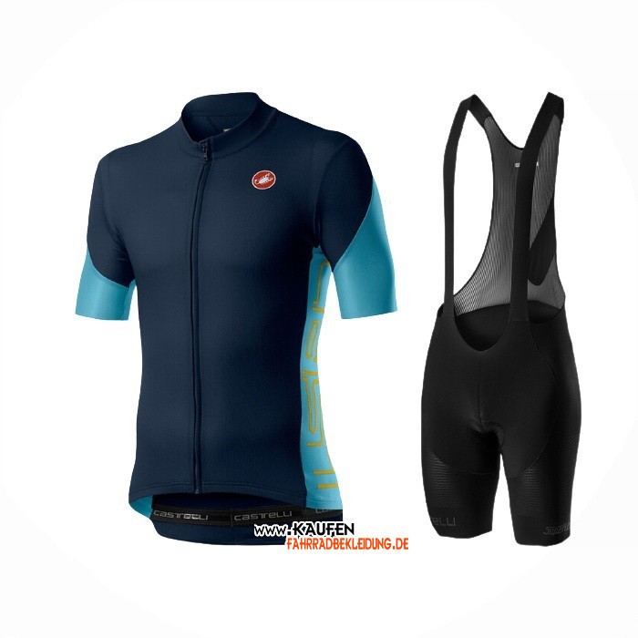 2021 Castelli Kurzarmtrikot und Kurze Tragerhose Dunkel Blau