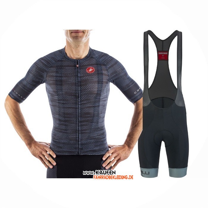 2021 Castelli Kurzarmtrikot und Kurze Tragerhose Grau Blau