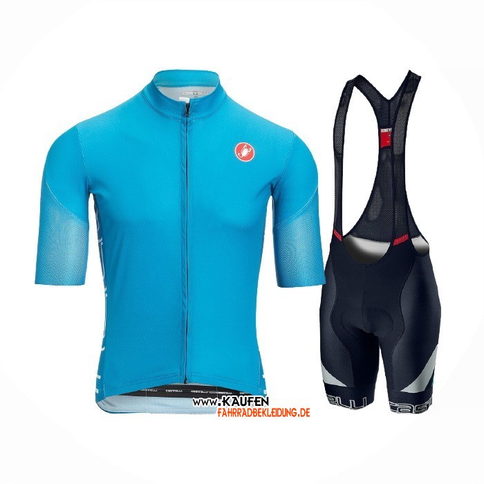 2021 Castelli Kurzarmtrikot und Kurze Tragerhose Licht Blau