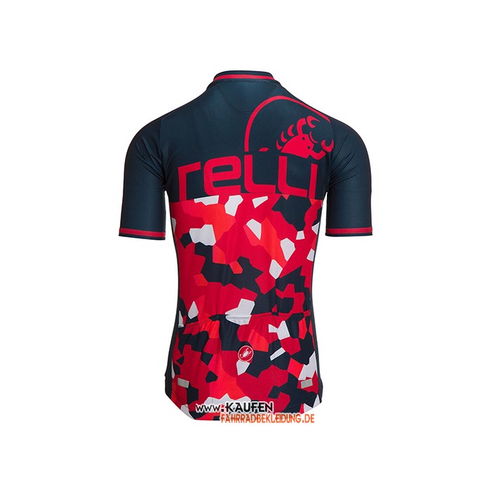2021 Castelli Kurzarmtrikot und Kurze Tragerhose Rot Dunkel Blau
