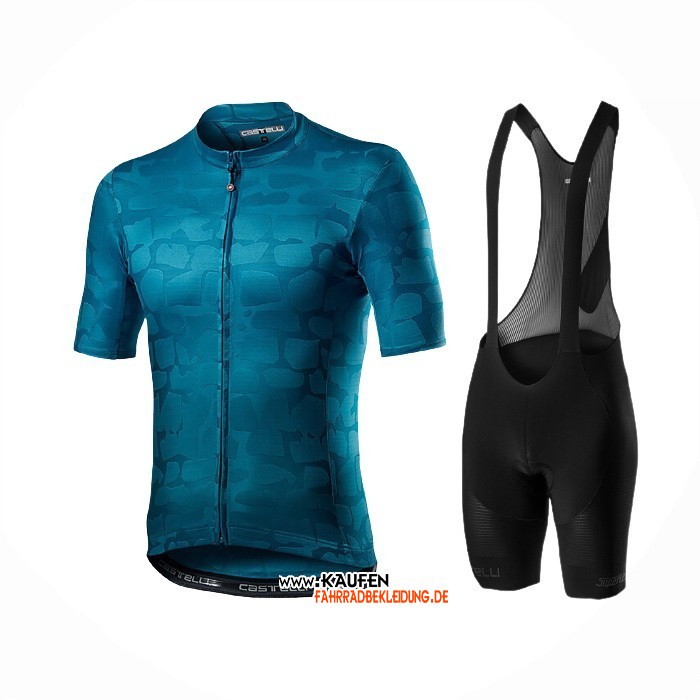 2021 Castelli Kurzarmtrikot und Kurze Tragerhose Tief Blau