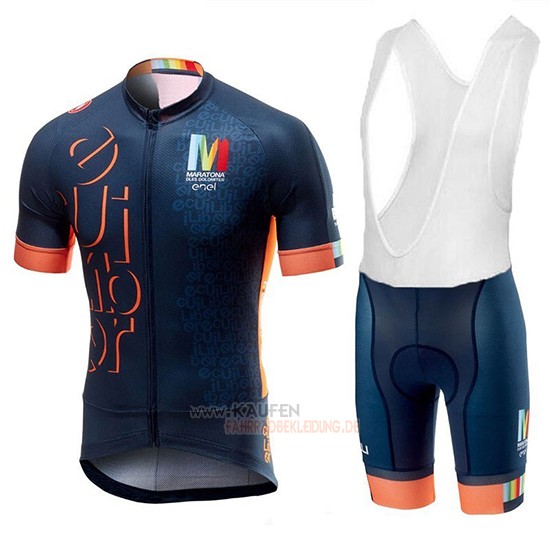 Castelli Maratona Dles Dolomites-Enel Kurzarmtrikot 2018 und Kurze Tragerhose Blau Orange